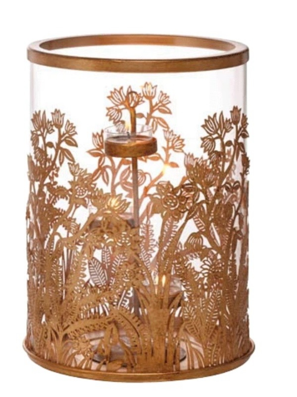 PartyLite Gold Floral Cutout Glass Candle Holder